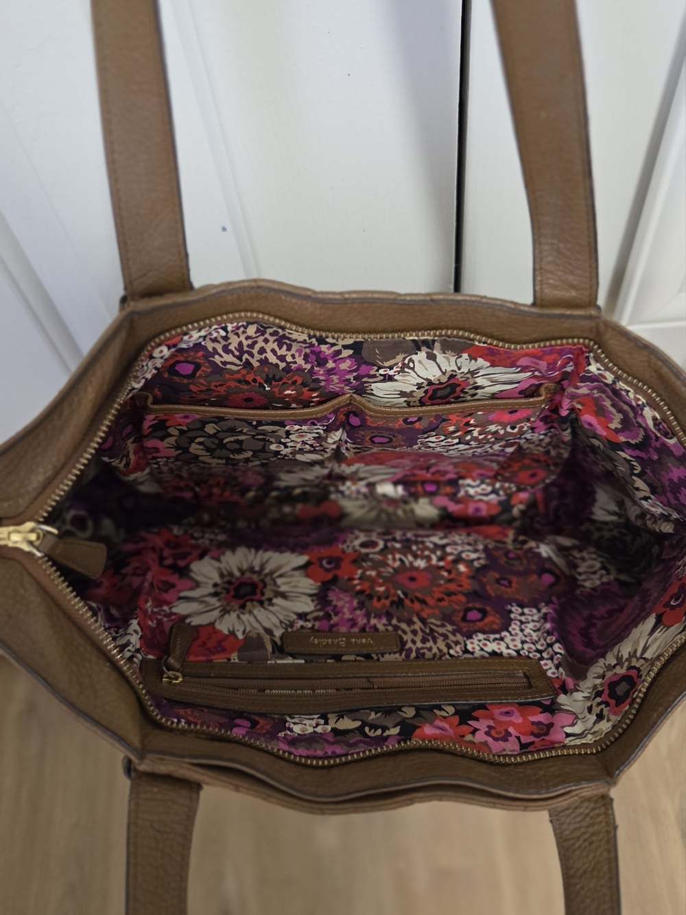 Vera Bradley Quilted Brown Leather Laptop Tote Bag - Picture 3 of 10